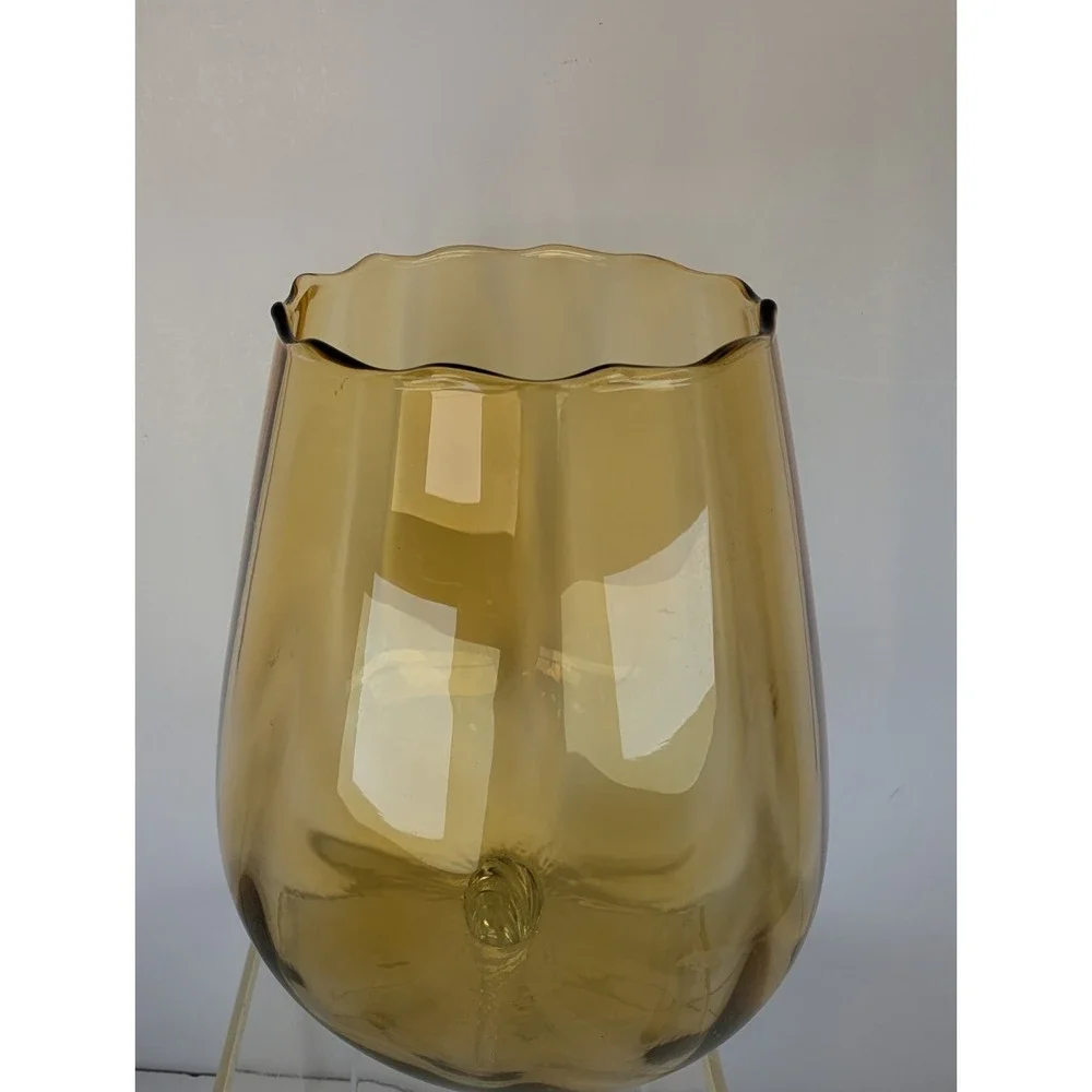 Empoli Glass Amber Spot Optic Glass Footed Large Brandy Snifter Twisted Stem Vng